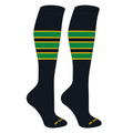 MK Socks Striped Knee High Baseball, Football Socks (C) Black, Gold, Kelly Green