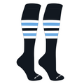 MK Socks Striped Knee High Baseball, Football Socks (F) Black, White, Columbia Blue