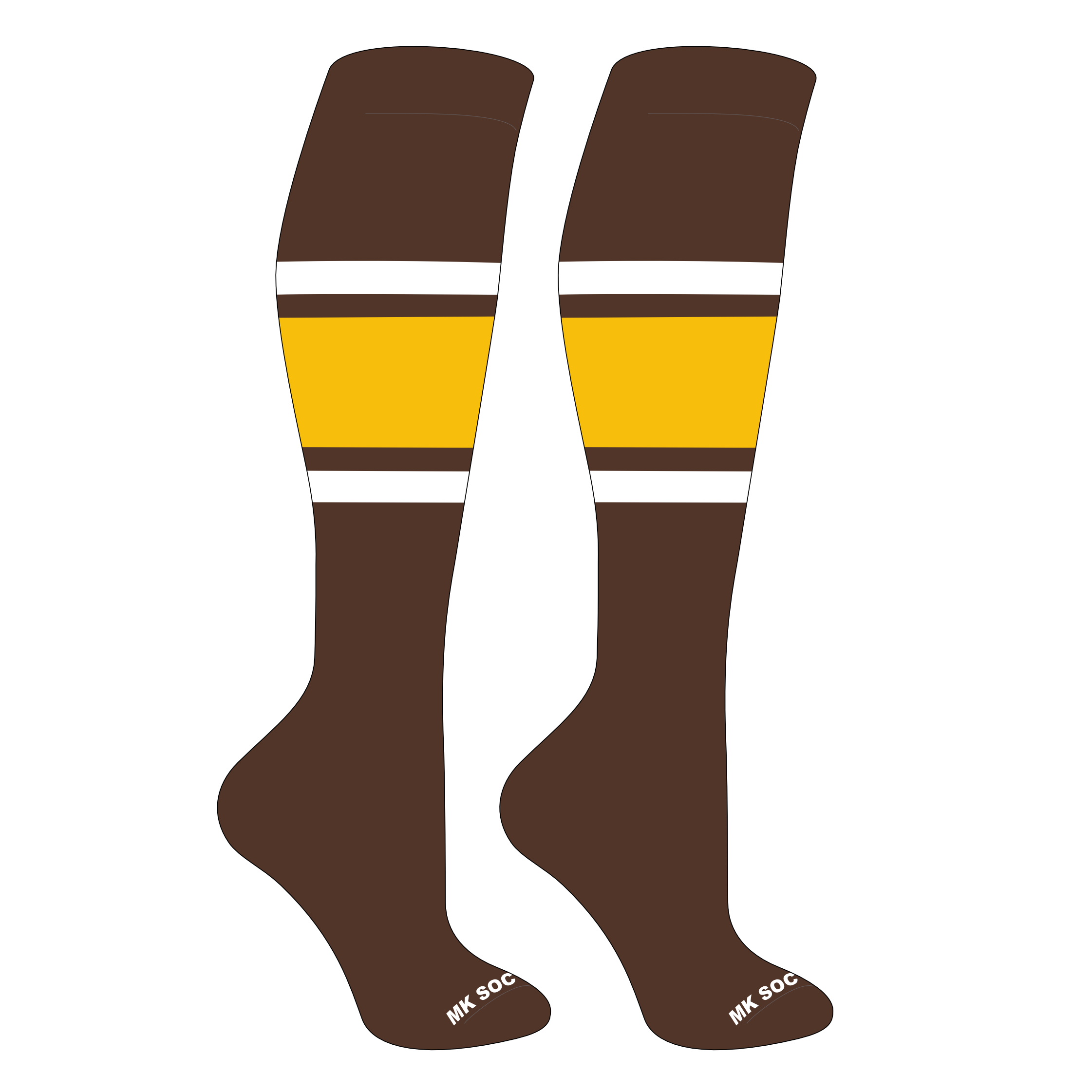 MK Socks Striped Knee High Baseball, Football Socks (B) Brown, White, Gold