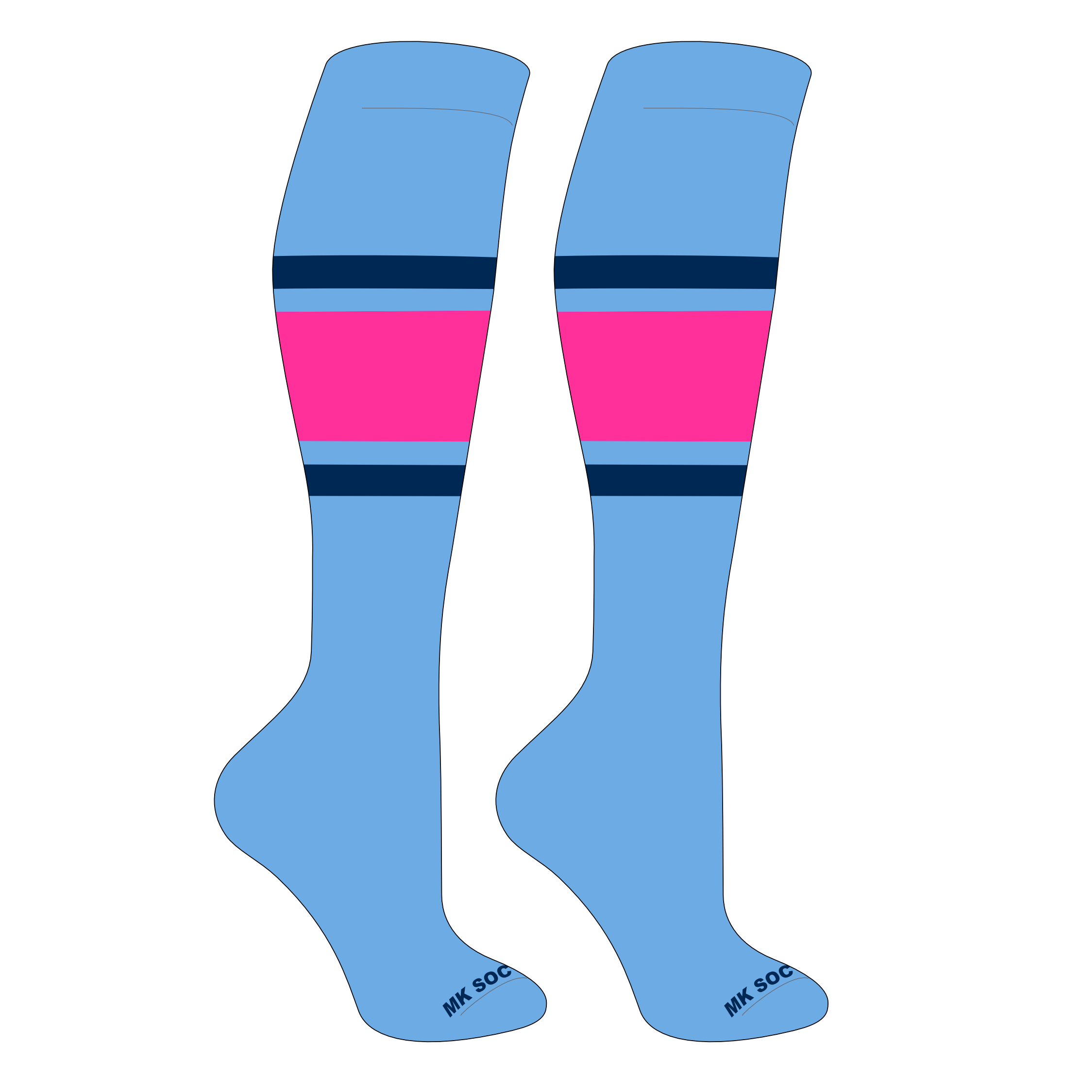 MK Socks Striped Knee High Baseball, Football Socks (B) Columbia Blue, Navy, Hot Pink