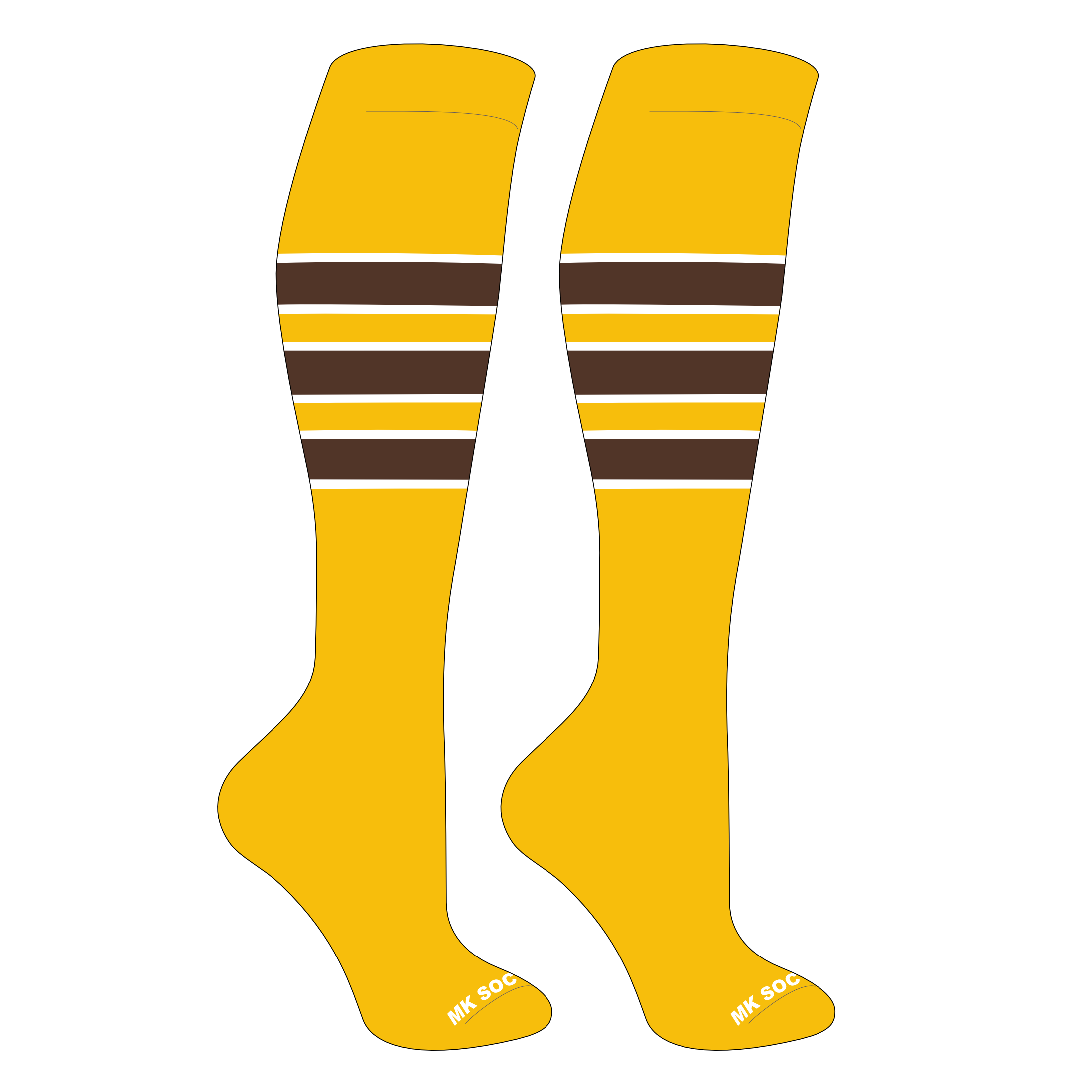 MK Socks Striped Knee High Baseball, Football Socks (C) Gold, White, Brown