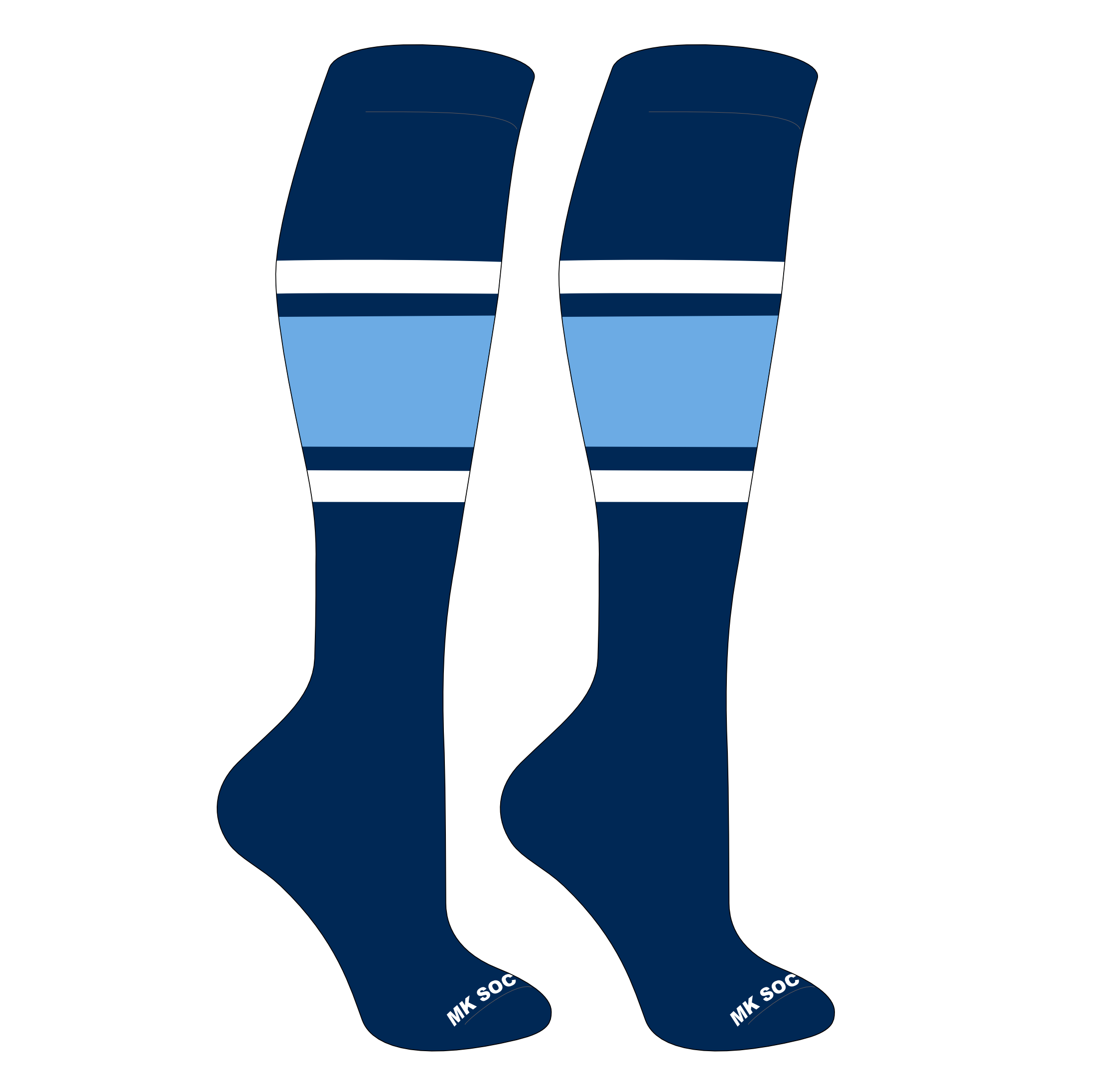 MK Socks Striped Knee High Baseball, Football Socks (B) Navy, White, Columbia Blue