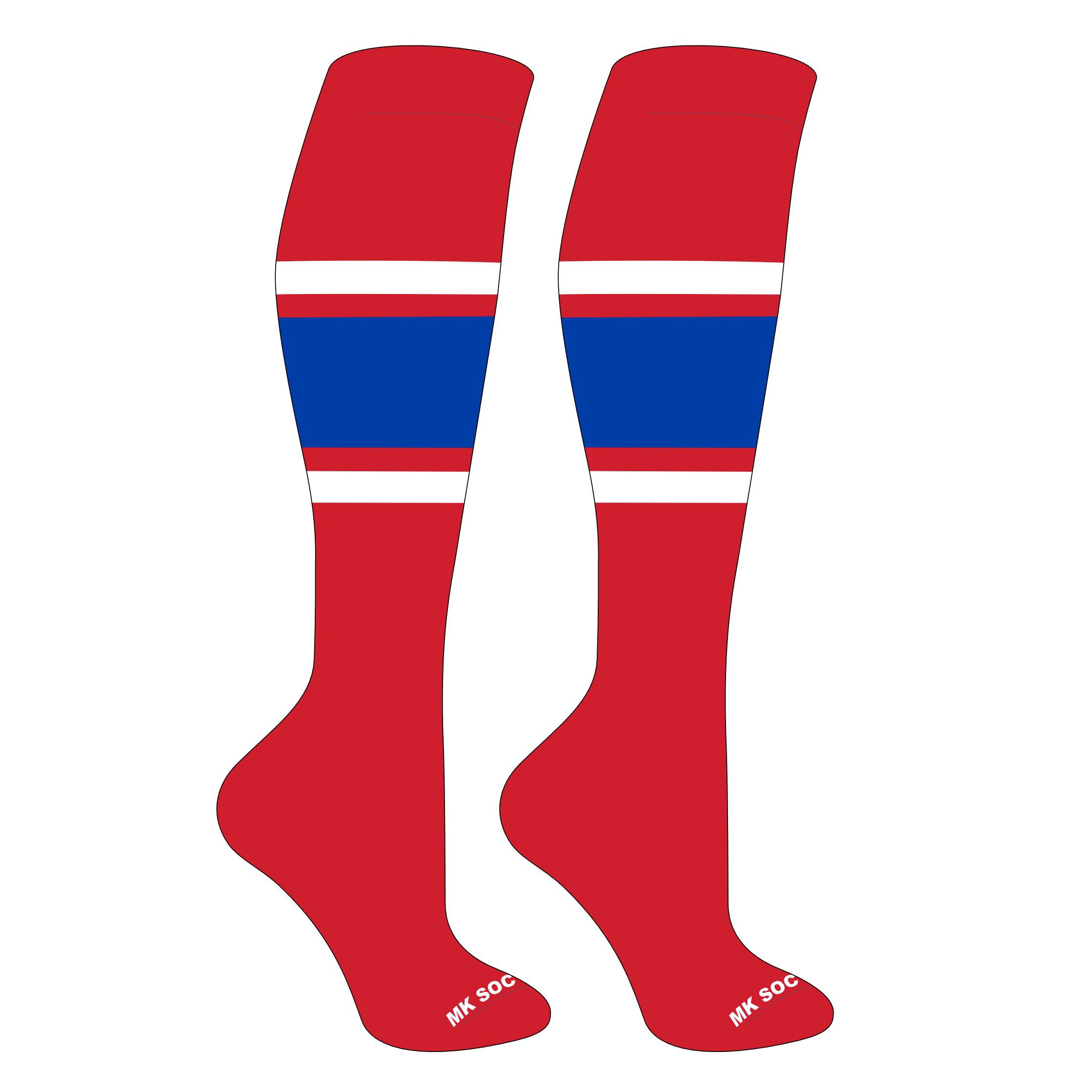 MK Socks Striped Knee High Baseball, Football Socks (B) Red, White, Royal