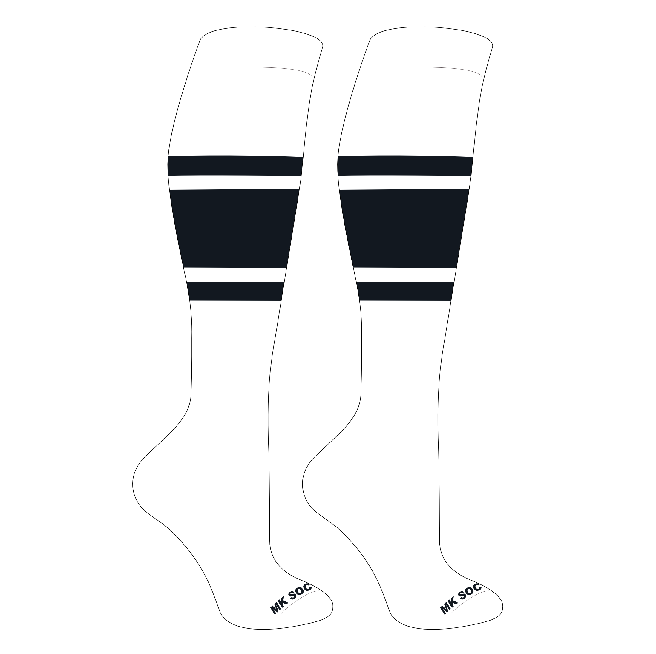 MK Socks Striped Knee High Baseball, Football Socks (B) White, Black