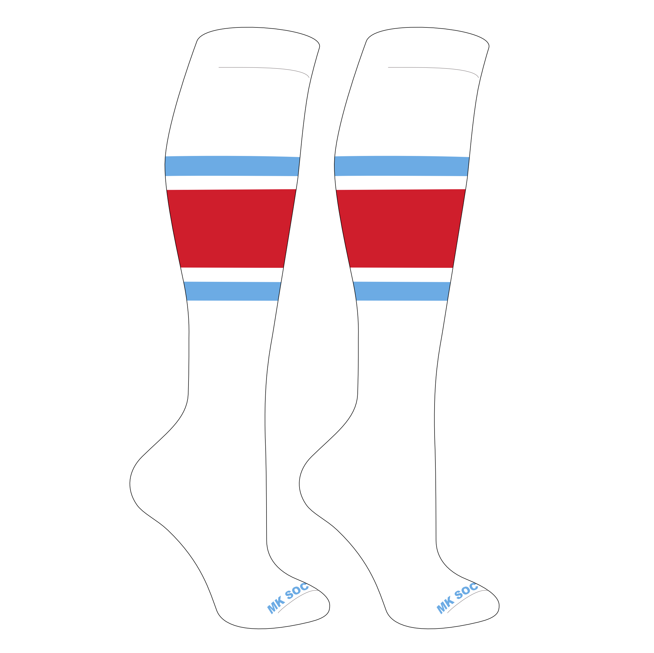 MK Socks Striped Knee High Baseball, Football Socks (B) White, Columbia Blue, Red
